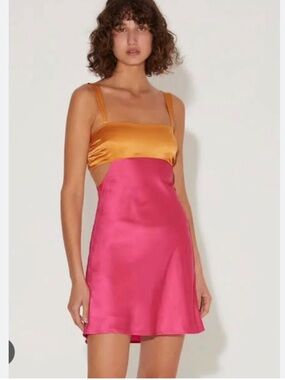 NWT Hansen & gretel Fuchsia Satin Dress with Mustard